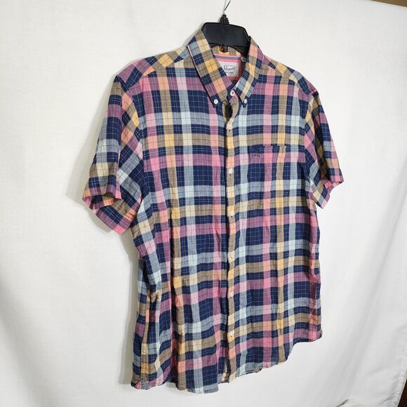 Original Penguin Men Shirt Size Large Plaid Button Up Short Sleeve Pocket Cotton - Picture 4 of 12